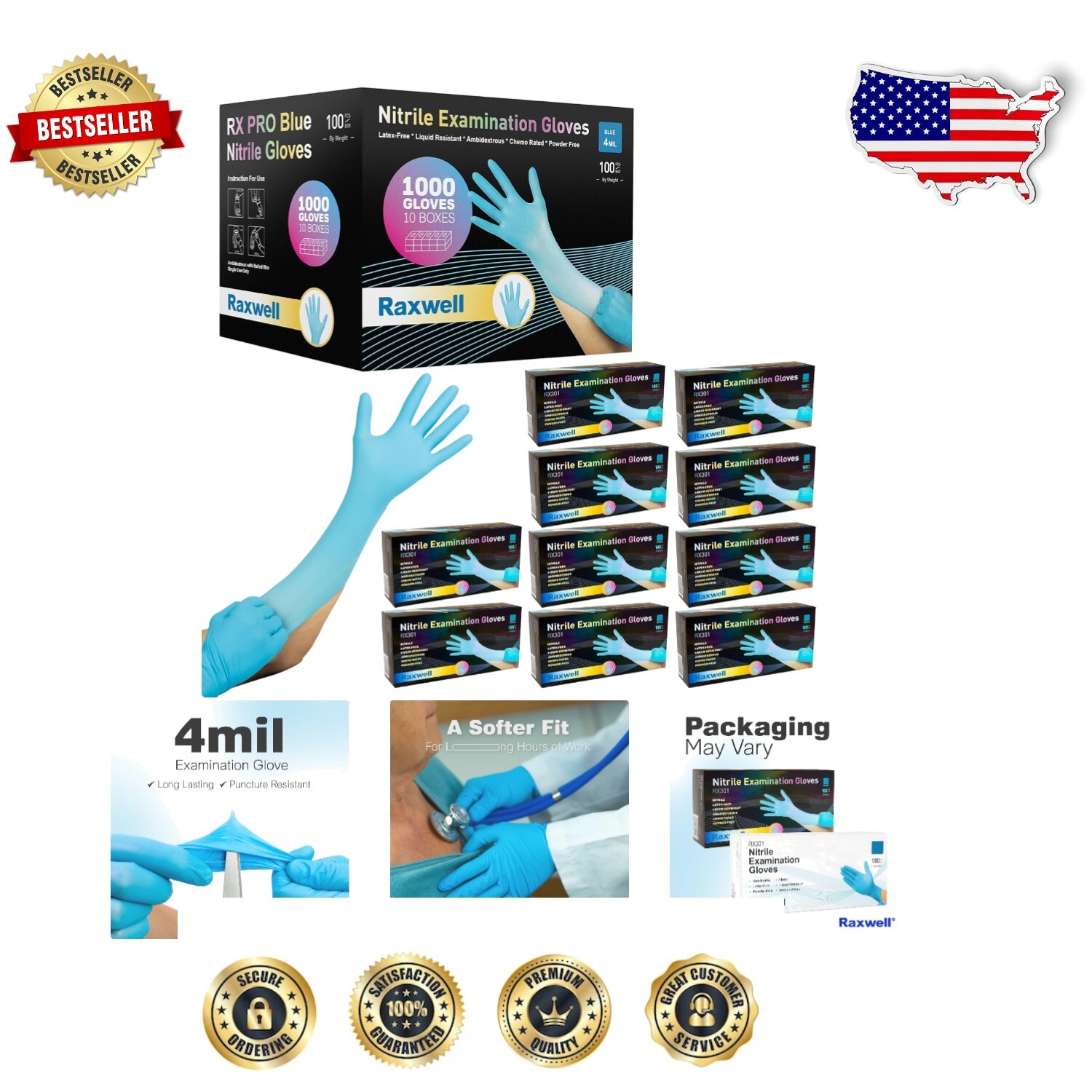 Food-Grade Blue Nitrile Exam Gloves | 4 Mil X-Large for Medical & Food Service