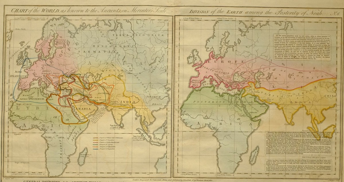 英語版　All About Maps 1813 LARGE MAP WORLD KNOWN to ANCIENTS & DIVISION NOAH