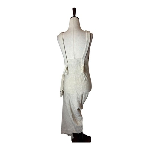Just Bee Queen Dress Women Medium Oatmeal Cotton Asymmetric Hem Tulum Midi - Picture 4 of 15