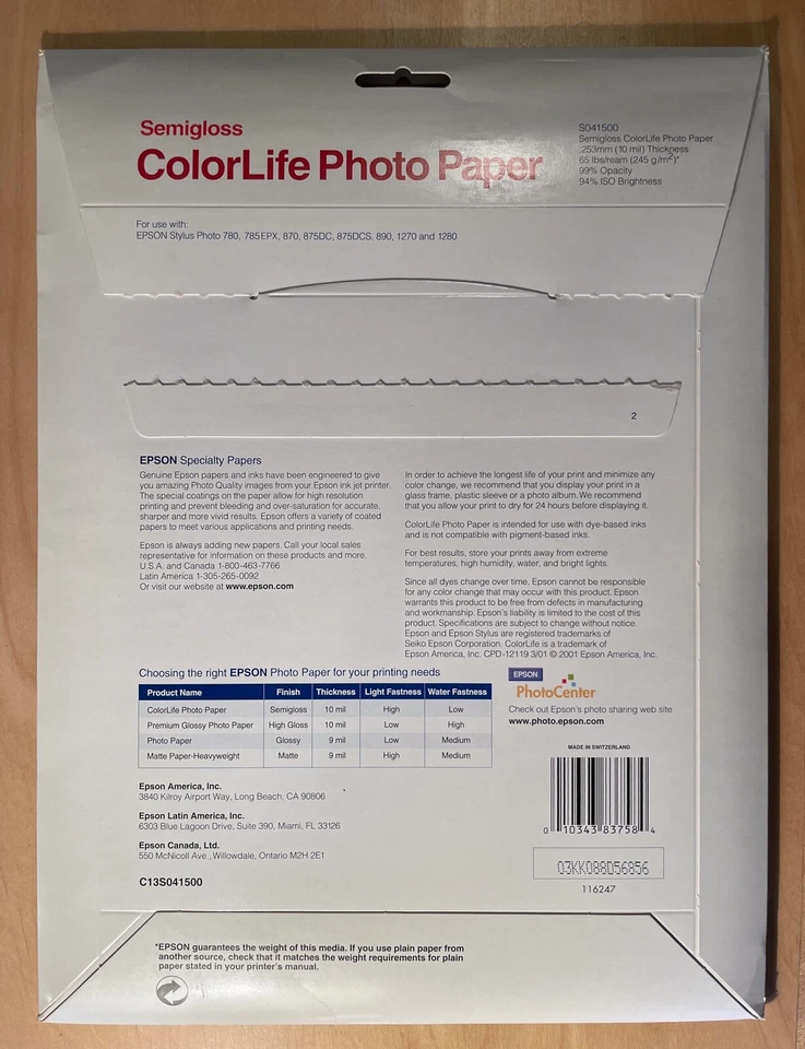 Epson Semigloss ColorLife Photo Paper, 8.5 x 11, S041500, 16 sheets - Image 3 of 3