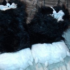 Women's Faux Fur Bear Paw Bootie Slippers Animal Print w/ Claws Black White Pink