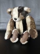 Mink Fur Jointed Teddy Bear Med 17" Tall Black, Cream  Tan Soft Vintage Retro
