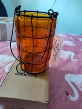 SET OF TWO VIP HOME & GARDEN  HANGING VOTIVE CANDLE HOLDERS ORANGE RED COLOR NEW