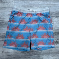 RSQ Boys Swim Trunks Medium Blue Coral Sun Striped Beach Pool Shorts