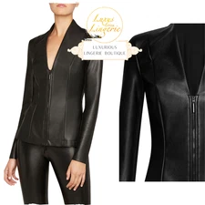 Jenna Blazer By Wolford 38 M Black Faux Leather Jacket Glossy Matte