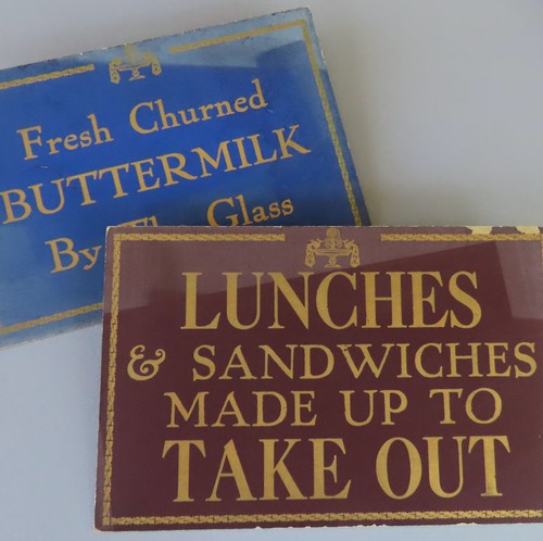 2 Vintage 10" Cardboard RESTAURANT Luncheonette SIGNS Sandwiches + BUTTERMILK