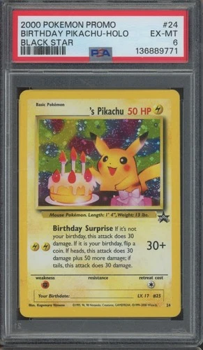 2000 Pokemon Black Star Promo Holo #24 Birthday Pikachu PSA 6