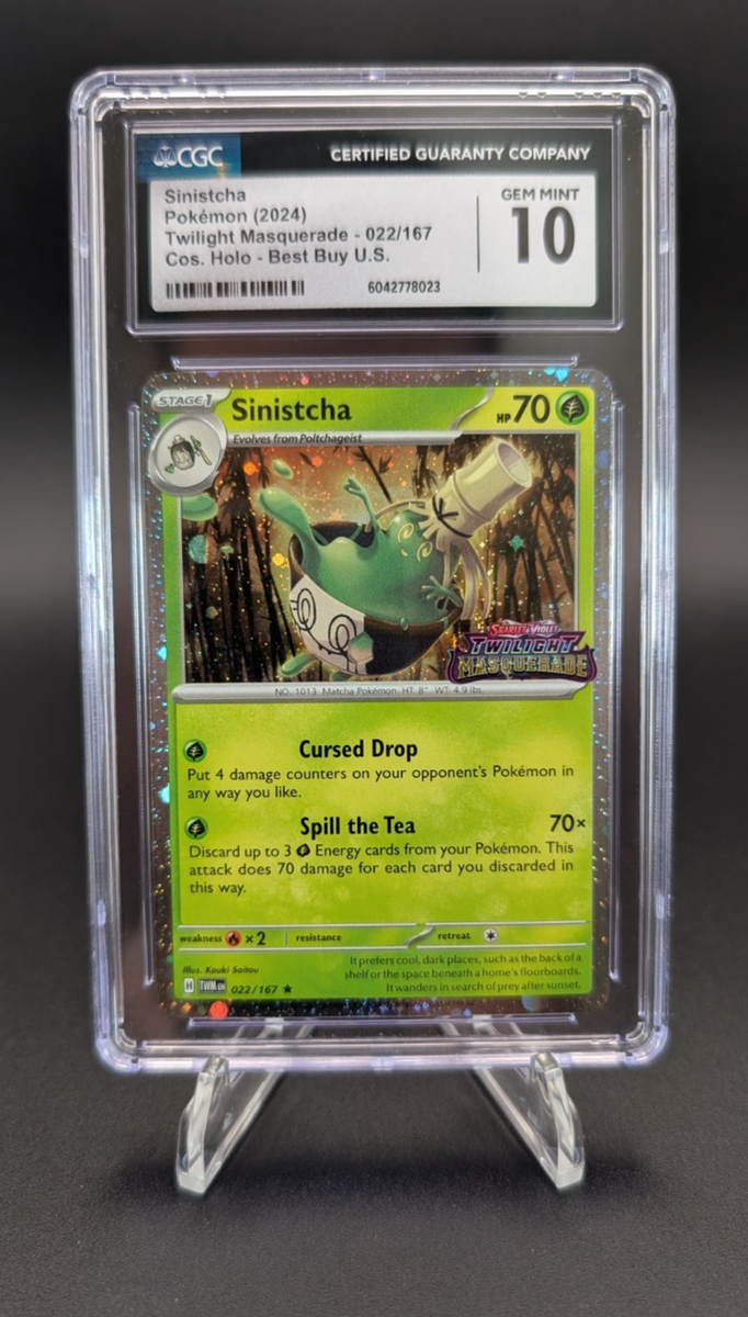 best buy pokemon card drops Sinistcha 2024 Pokemon Twilight Masquerade Cosmos Holo Best Buy U.S. #022  CGC 10
