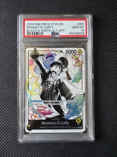 2026 ONE PIECE STARTER DECK ST29-BLACK/WHITE ALT ART #001 MONKEY D. LUFFY PSA 10