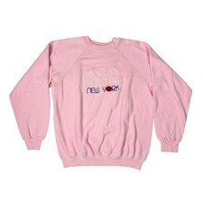 Vintage Hanes Pink New York Souvenir Sweatshirt Crewneck Womens L Embroidered