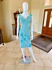 Chiara Boni La Petite Robe Aqua Butterfly Dress Size 6 Sheath Midi