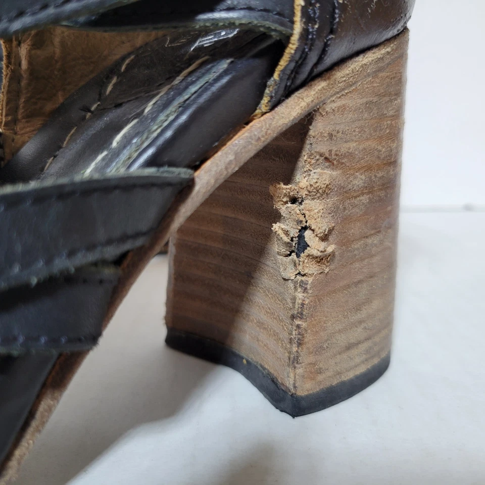 Freebird Shoes TIARA Black Distressed Leather Sandals Strappy Heel Size 7 READ - Image 2 of 4