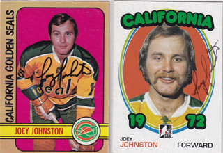 2 JOEY JOHNSTON Authentic Autograph 1972 OPC & 2009 ITG Seals NHL Hockey Cards