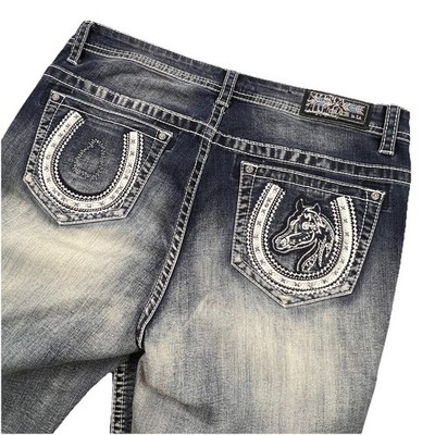 Grace in LA P-BOOTCUT Jeans Women's Size 16 Horse Embroidery Western Light Wash