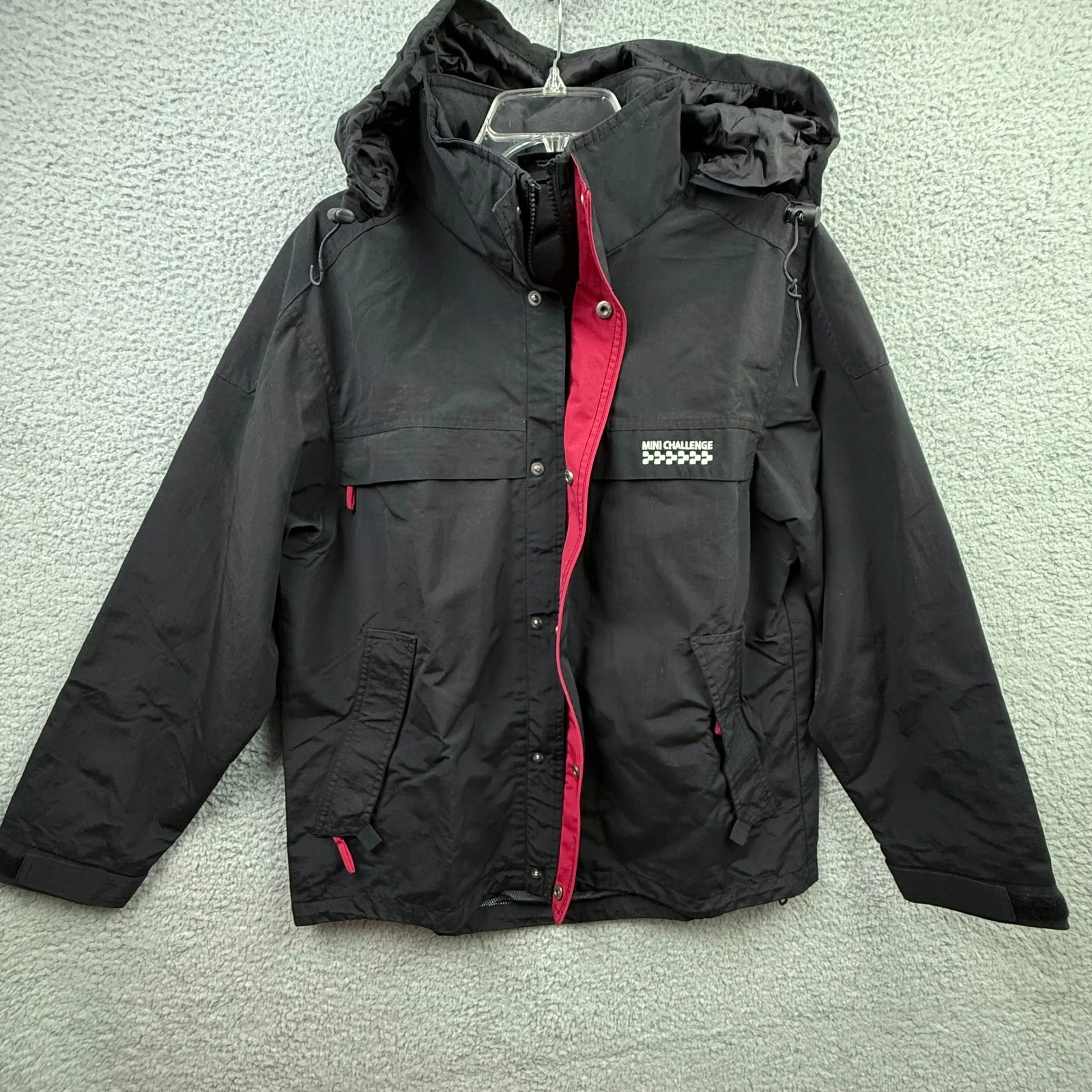 MINI Cooper Challenge Jacket Men’s M Black Hidden Hood Motorsport BMW Red Flap