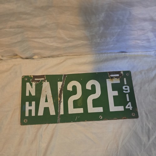 1914 New Hampshire Porcelain License Plate.