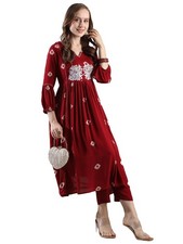 GoSriKi Women's Rayon Blend Anarkali Printed Kurta with Pant