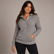 Old Navy Solid Gray Button-Front V-Neck Pullover Sweater Cotton size XL