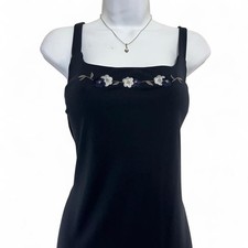 VTG Y2K City Triangles Prom Dress Navy Blue Embroidered Floral Long Maxi 90s EUC