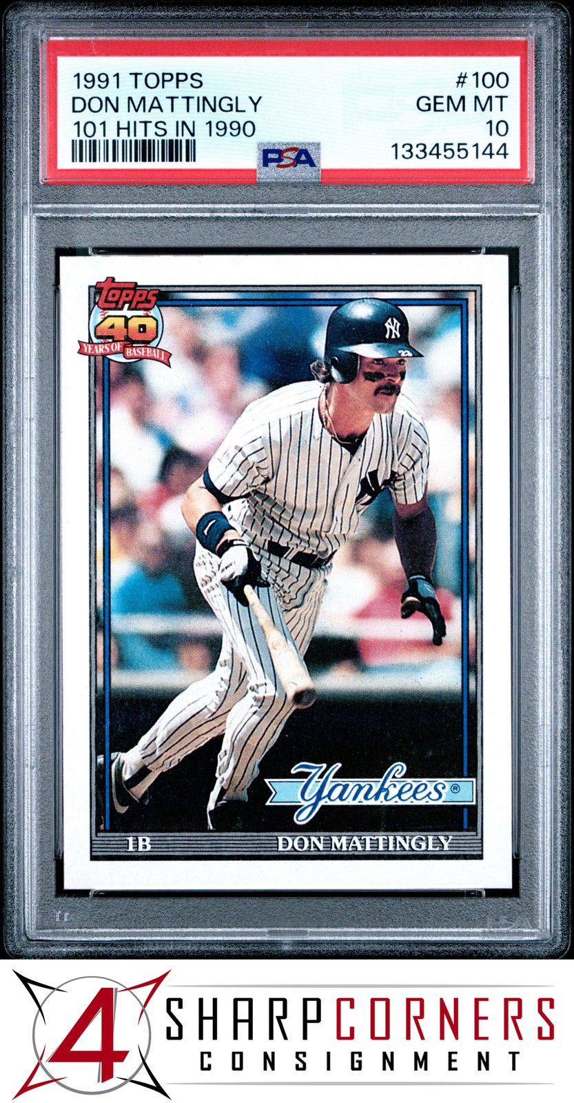 1991 TOPPS #100 DON MATTINGLY YANKEES 101 HITS IN 1990 PSA 10