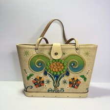 Enid Collins of Texas Vintage 1960s Wooden Bottom Purse Bag - Zodiac Aries