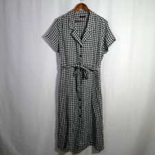 Quince Womens European Linen Button Front Midi Dress Size L Gingham Cottagecore