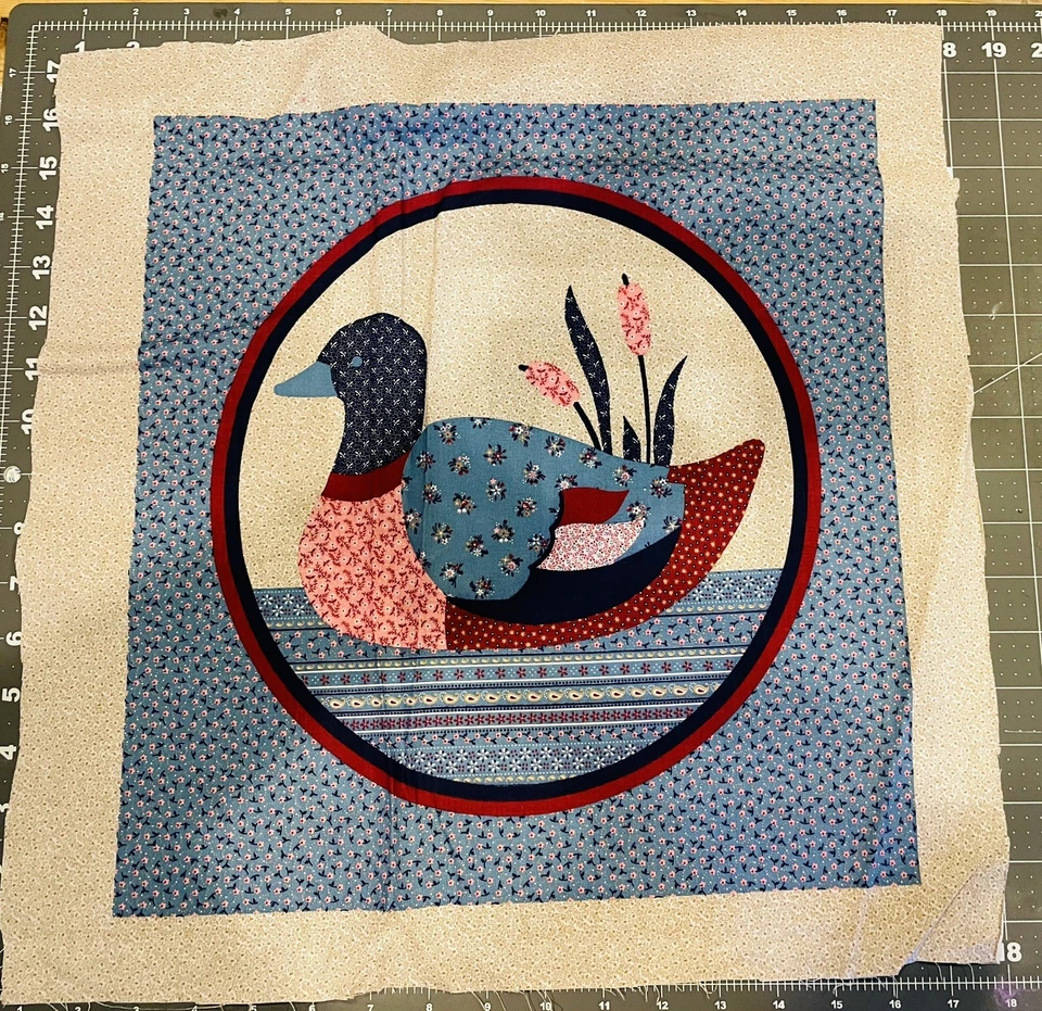 Duck in Pond by Cranston fabric panel cotton fabric Cottage Core light blue