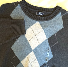 Dockers Argyle Crew Neck Pullover Knit Sweater XL Gray Blue Casual 90s Preppy