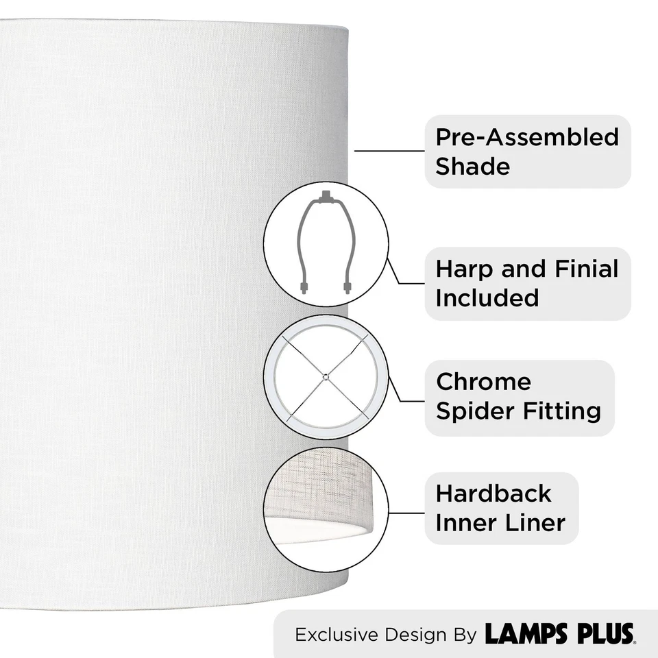 White Tall Linen Medium Drum Shade 14" Wide x 15" High (Spider) Replacement - Image 2 of 4