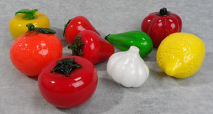 9 Vintage Murano Style Glass Fruit & Vegetables Hand Blown Art Deco