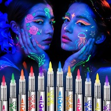 Toodler UV Neon Face Paint Markers 12 Colors, Glow in the Dark Multicolor