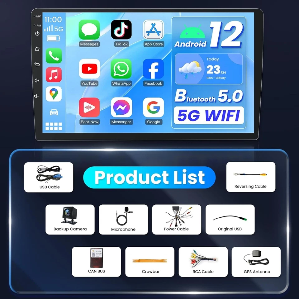 For Hyundai Elantra 2014-2016 Android 13 Car Stereo Apple CarPlay GPS NAVI Radio Foto 4 de 4