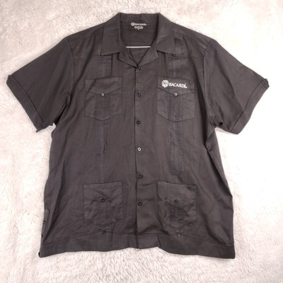Bacardi Rum Button Up Cubavera Black Alcohol Short Sleeve Men Large Pockets XL