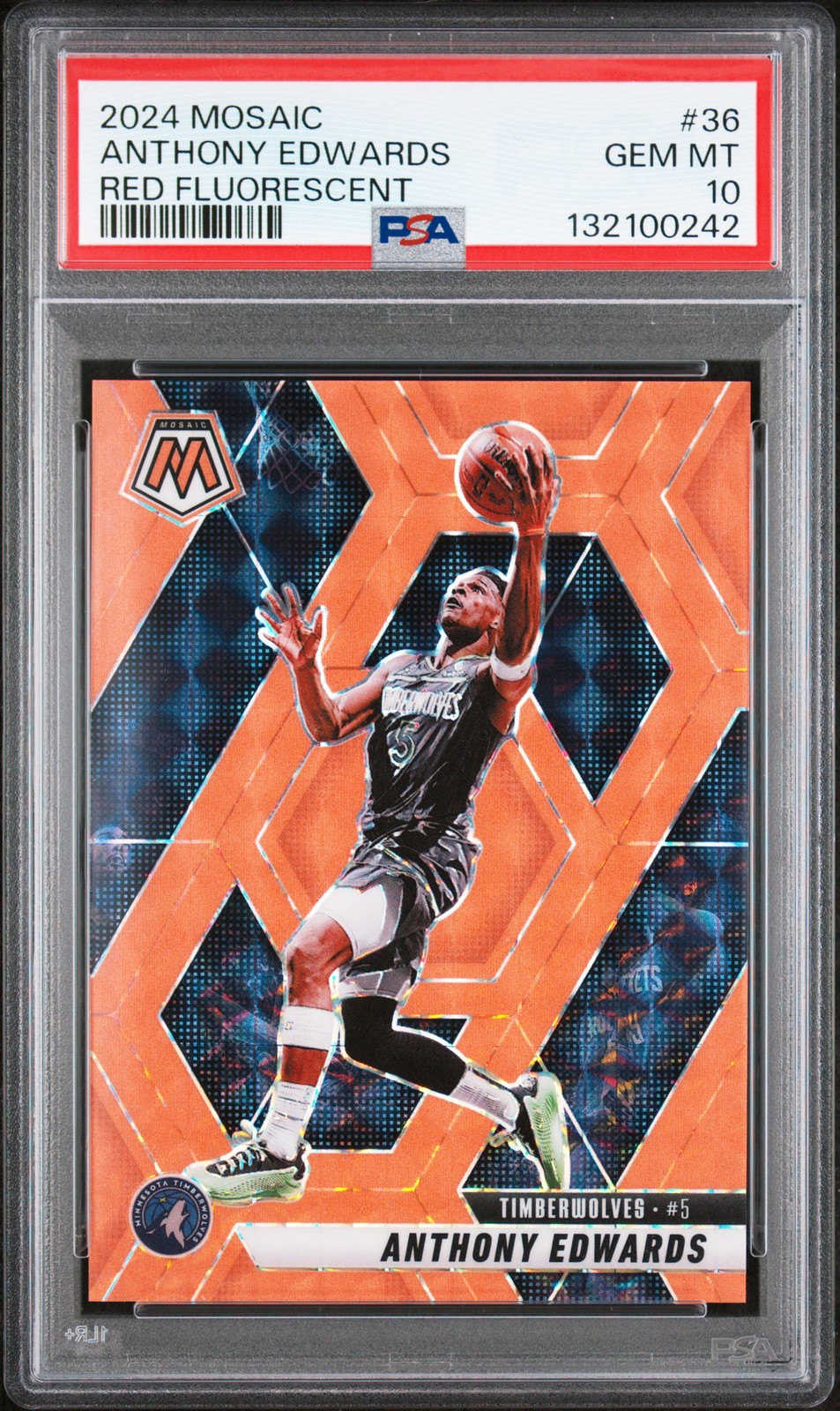 2024 PANINI MOSAIC RED FLUORESCENT #36 ANTHONY EDWARDS 6/75 PSA 10
