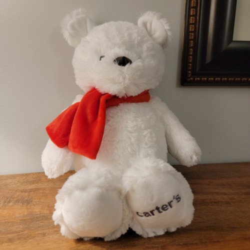 Carter's White Plush Bear Toy MA-3564 Unisex White Red with Red Scarf