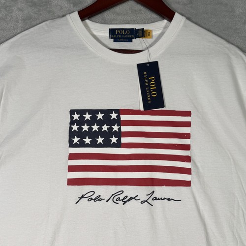 Polo Ralph Lauren Shirt Mens Large White American Flag Graphic Classic Fit Tee - Picture 2 of 9