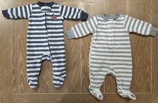 2 Pc Bundle Carters Baby Boys Newborn Fleece Sleeper Zip Pajamas Striped Animal