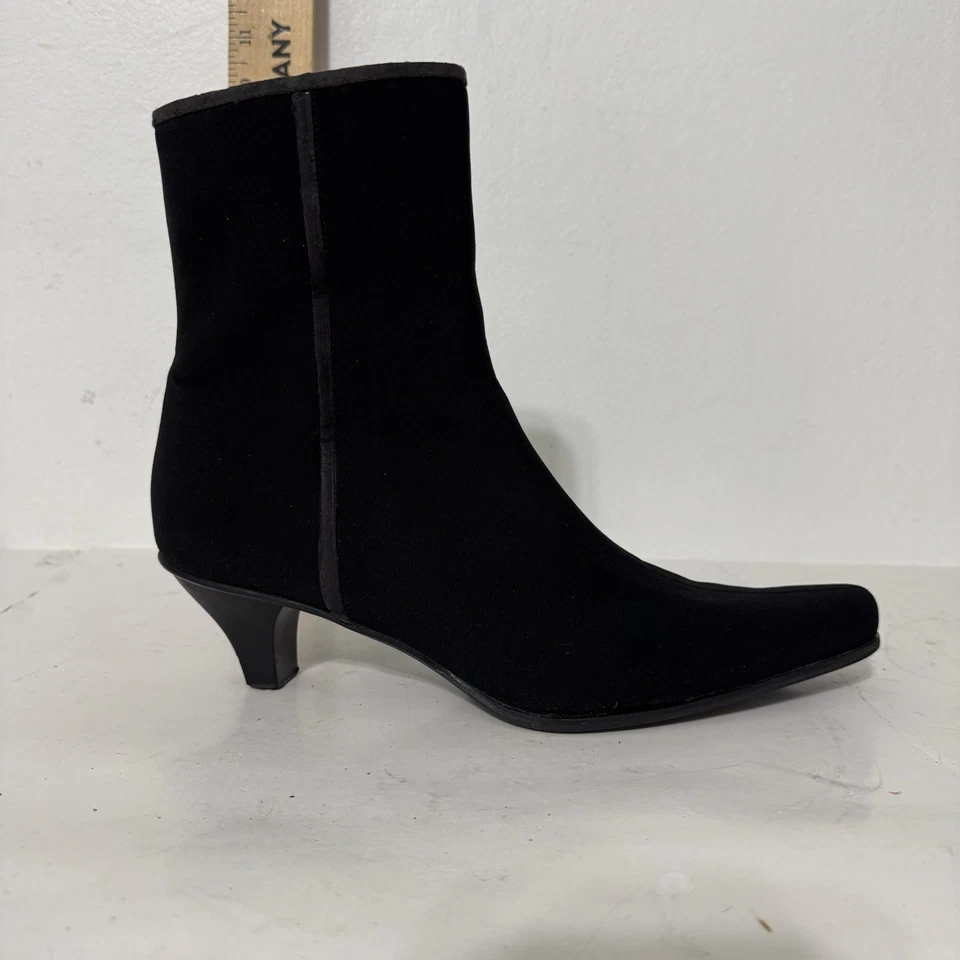 BOTINES STUART WEITZMAN MEDIA PANTORRILLA Tela Negra Cremallera Tacones Desajustados Talla 8N Foto 3 de 4