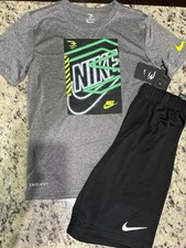 Nike Boys Short Set NWT Black Gray Swoosh Dri Fit Size 6
