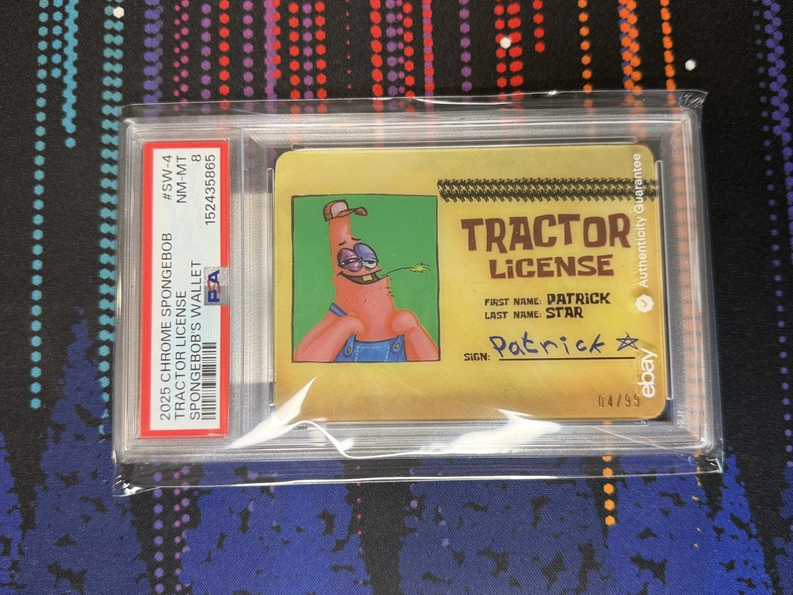 Topps 2025 Chrome SpongeBob Patrick Star Tractor License SW-4 Serial PSA 8