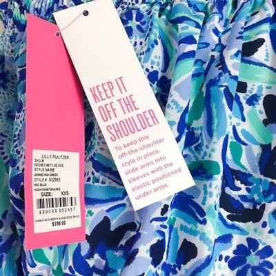 lilly pulitzer jennie midi dress Lilly Pulitzer Women's Jennie Off-The-Shoulder Midi Dress (Iris Blue High Manetenance) (Size XXS)