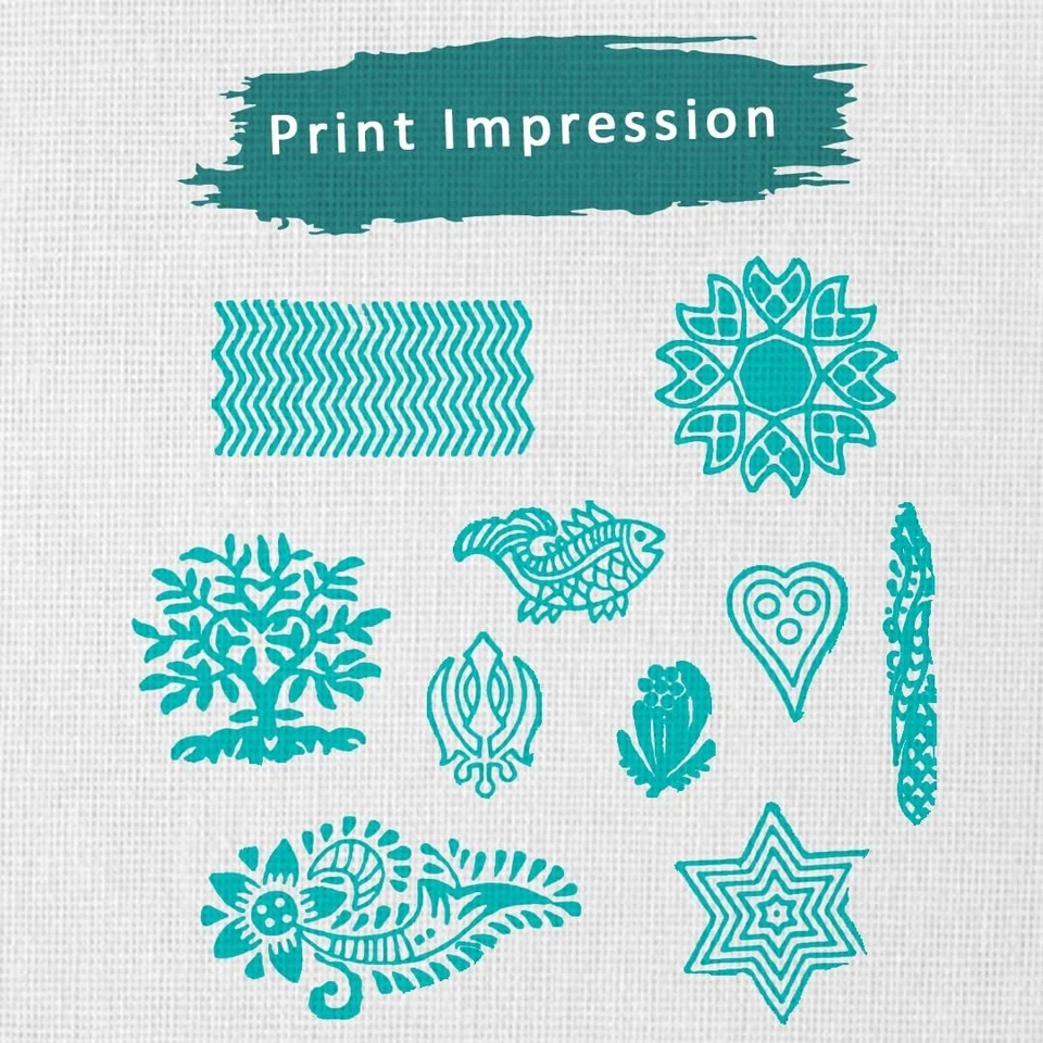 Set of 10 Hand Carved Textile Printing Saree Border Dresses Craft Block Stamp - Image 3 of 4