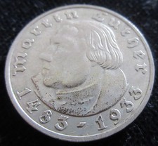MDS DEUTSCHES REICH III. REICH 2 REICHSMARK 1933 A "MARTIN LUTHER", SILBER  #T