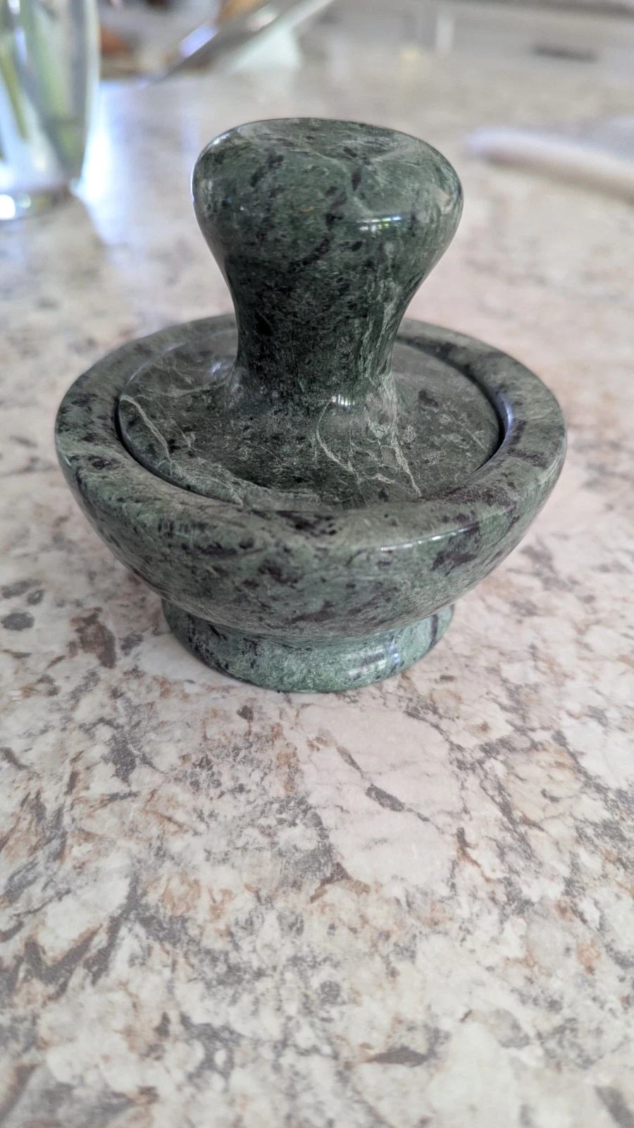 vintage mushroom green marble stone mortar and pestle 3in Dia x 3.5in H