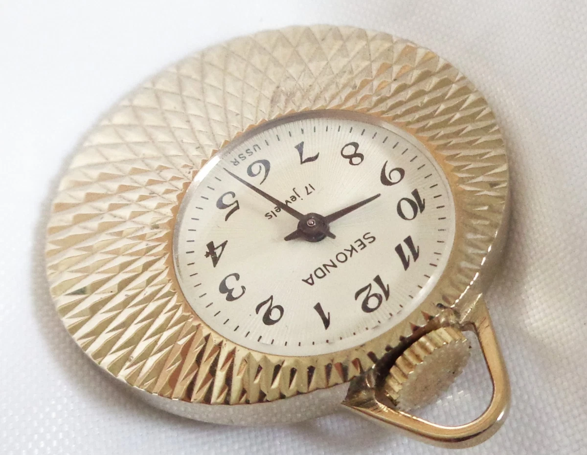 Nuevo de Lote Antiguo Reloj de Enfermera Colgante Mecánico Sekonda URSS Chapado en Oro Cuerda Manual Funcionando