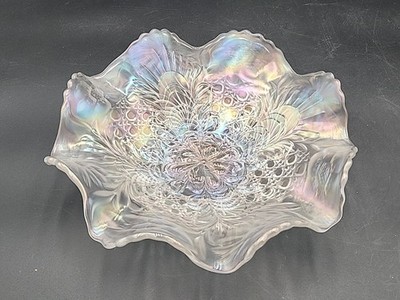 Antique US Glass Cosmos And Cane Carnival Glass Ruffled Bowl Headdress