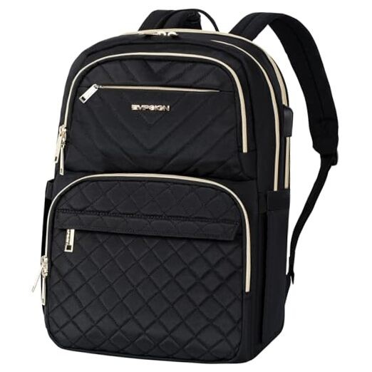 Sleek Black 15.6 Inch Laptop Backpack Purse with USB Charging Port for Women & Men-image