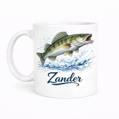 Brew Crew Geschenke Zander Angeln Becher weiß Keramik 11 Unzen spülmaschinenfest