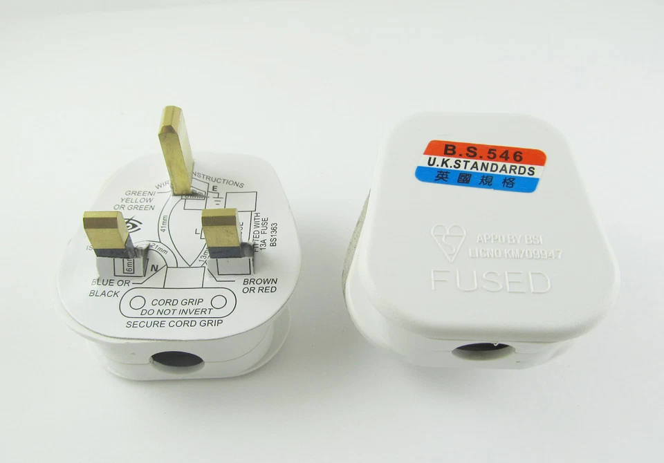 BS 1363/A 13A Fused Power Cords UK 3 Pin Wall AC Power Adapter Plug 250V White