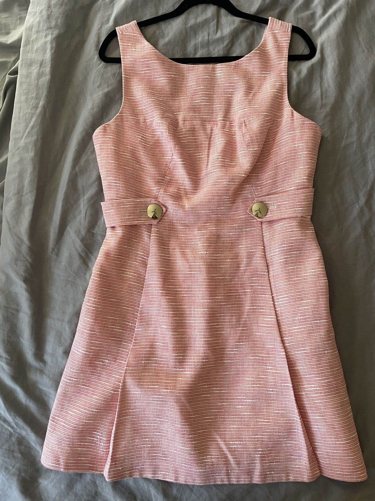 NWT Tibi Coral Pink Tweed Seaside Stripe Dress Size 12